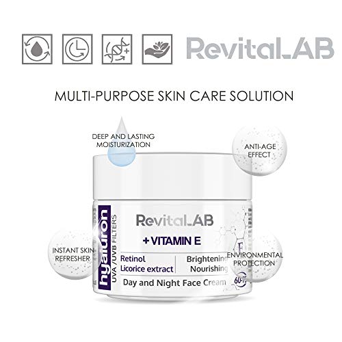 RevitaLAB Hyaluron Anti-Ageing Day and Night Cream, Enriched with Vitamin A (Retinol) Vitamin E, Liquorice Root Extract, Hyaluronic Acid and UV F