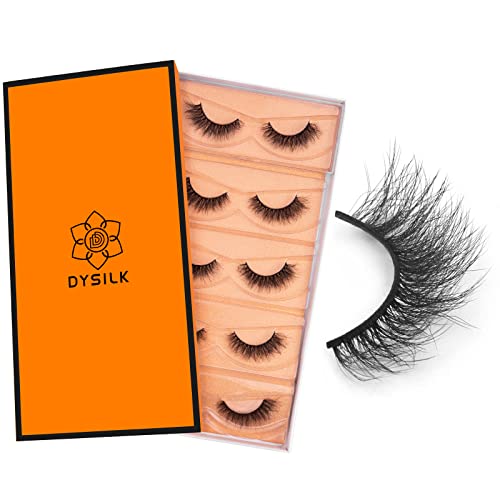 DYSILK 5 Pairs 6D Lashes Faux Mink Eyelashes Cat Eye Fluffy Natural Look False Eyelashes Long Lashes Pack Mink Lashes Soft Reusable Eye Lashes |C