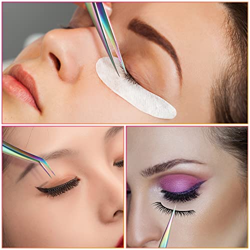 Lash Tweezers Set, 3Pcs Stainless Steel Lash Extension Tweezers 3 Styles Straight and Curved Eyelash Tweezers for Removing Eyebrows False Lashes