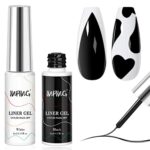 INPING Nail Art Liner Gel Polish, 2 Basic Colors Black White Liner Painted Gel Set Soak-Off UV/LED Nail Varnish Line Pen for Drawing Liner Swirl