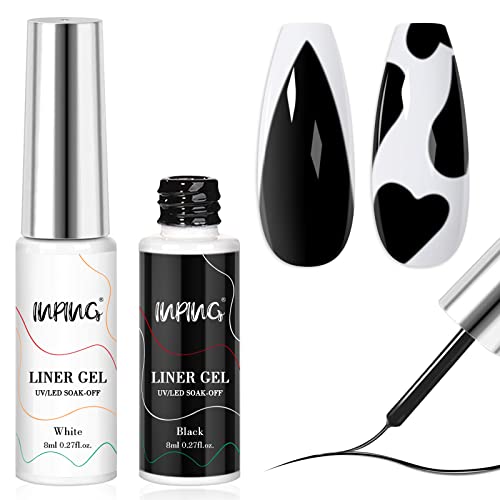 INPING Nail Art Liner Gel Polish, 2 Basic Colors Black White Liner Painted Gel Set Soak-Off UV/LED Nail Varnish Line Pen for Drawing Liner Swirl