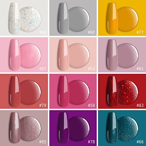 Gel Nail Polish Starter Kit with UV Light 80W LED Nail Lamp, Phoenixy 12 Colors Soak Off Gel Nail Polish Set Base and Glossy Top Coat Manicure To