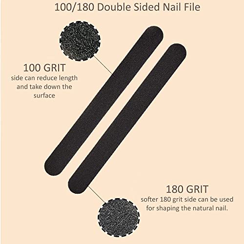 BANSHAN 12 PCs Professional Nail Files Double Sided Emery Boards 100/180 Grit, Fingernail Files for Natural/False Nails, Nail Styling Set for Hom