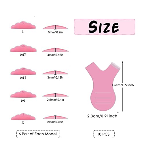 30 Pairs Silicon Curlers Shields Pads with 10 Y Eyelash Brush Combs, Reusable Lash Lift Rods Tool 5 Sizes Makeup Beauty Utensil for Lash Perming