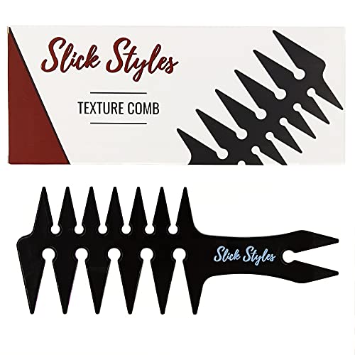 Slick Styles Texture Comb, Black Hair Styling Barbers Comb Wide Tooth Comb 200mm x 80mm Large Two Sided Mens Comb Fantail Handle