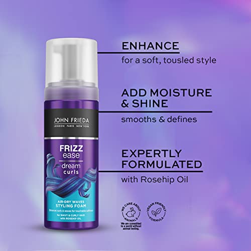 John Frieda Frizz Ease Dream Curls Air Dry Waves Styling Foam 150ml, Wave and Curl Enhancer, Lightweight Anti-Frizz Styling Foam
