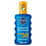 NIVEA SUN Protect & Dry Touch Invisible Sun Spray SPF 50 (200 ml), Water-Resistant Sun Oil, Immediate Protection against UVA & UVB Rays, Transpar