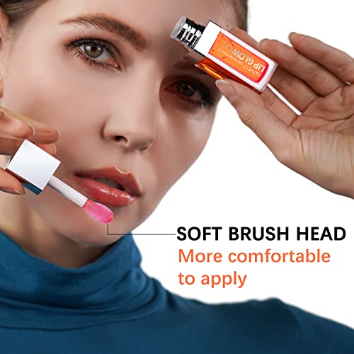 Bieyoc Plumping Lip Oil, Hydrating Gloss Tinted Balm Care Transparent Toot Long Lasting Nourishing Glow Oil Non-sticky Big Brush Head Glitter Shi