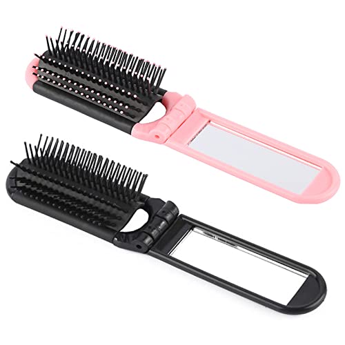 Hair Brush, Detangling Hairbrush With Mirror Travel Mini Small Paddle Brush Folding Hair Comb For Thick Curly Thin Long Short Wet Dry Hair Mens W