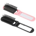 Hair Brush, Detangling Hairbrush With Mirror Travel Mini Small Paddle Brush Folding Hair Comb For Thick Curly Thin Long Short Wet Dry Hair Mens W