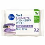 NIVEA Biodegradable Cleansing Wipes Sensitive Skin, Wipes from 100 percent Plant Fibres, Sensitive Make-Up Wipes, Face Wipes Makeup Remover, 25 C