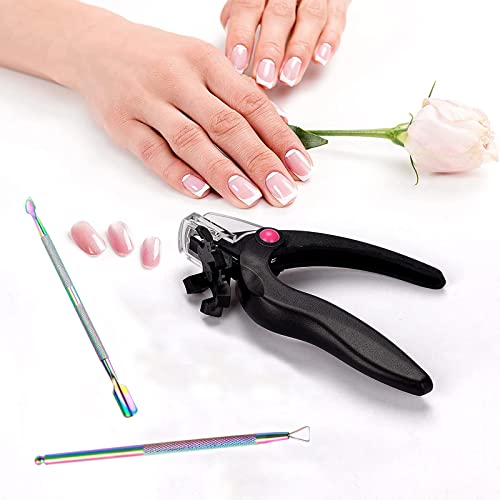 Nail Clippers for Acrylic Nails,Nail Tip Cutter,Acrylic Nail Clipper,Stainless Steel False Nail Trimmer, with Cuticle Pusher Cuticle Remover (Bla