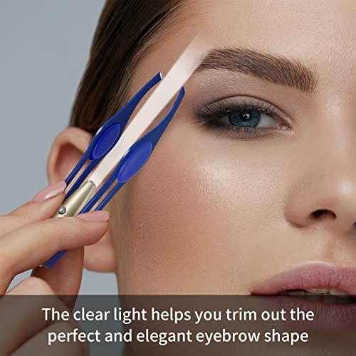 Fuyamp 2Pcs Tweezers with LED Light, Hair Removal Lighted Tweezers Makeup Tweezers with Light Tools, Stainless Steel Tweezers for Men Women Preci