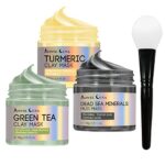 Monte Luna Green Tea Clay Mask, Dead Sea Minerals Mud Mask, Turmeric Clay Facial Mask, Face Masks Skincare for Pore, Blackhead, Blemish and Acne,