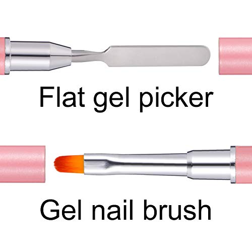 QINREN Dual-ended Polygel Brush & Picker, Stainless Steel 2 In 1 Polygel Nail Brush Gel Manicure Nail Tool for Polyol UV Acrylic Nails Extension