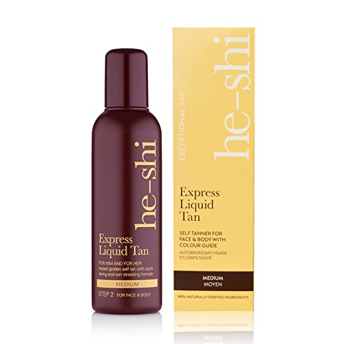 He-Shi Express Liquid Tan Instant Fake Tan Liquid, Medium – Express Fake Tan Lotion - Quick Dry Formula with No False Tan Smell - Vegan & Cruelty