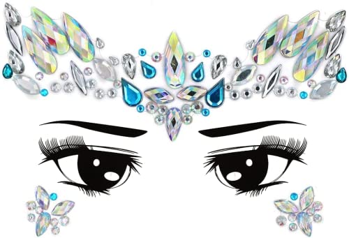 Face Gems, 9 Pcs Women Face Crystal Face Glitter Rhinestone Bindi Temporary Tattoo Face Eyebrow Body Stickers for Rave Festival Party