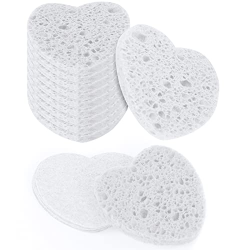 Sibba Compressed Facial Sponges, 10 Pieces Heart Cellulose Facial Sponges, Face Exfoliator Cleansing Sponge, Natural Cosmetic Spa Sponges for Fac