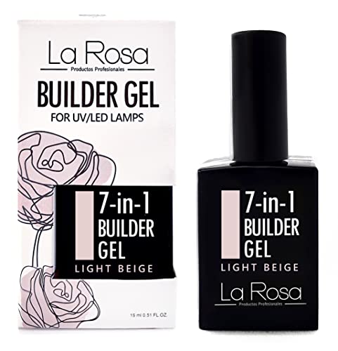 La Rosa 7-in-1 BUILDER GEL in a Bottle - UV Gel - NUDE for nail design and nail art, Nail Easy-To-Use Extension Builder, Cover gel - 15 ml (Light