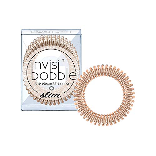 invisibobble SLIM Hair Ties, Bronze Me Pretty, 3 Pack - No Kink, Strong Hold, Stylish Bracelet - Suitable for All Hair Types