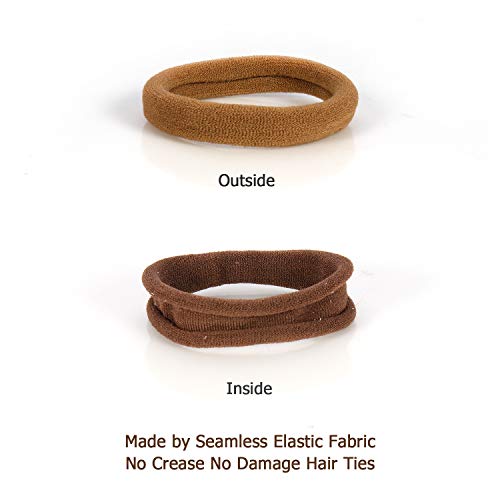 Soft Thick Seamless Cotton Hair Ties, Ponytail Scrunchies Head bands No Damage Crease for Women Girls Kids Poncytail Holder 100 Pieces (Brunette