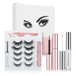 [5 Pairs] Magnetic Eyelashes and Magnetic Eyeliner Kit, Upgraded 3D Reusable Magnetic False Lashes Natural Look with 2 Liquid Eyeliner Waterproof