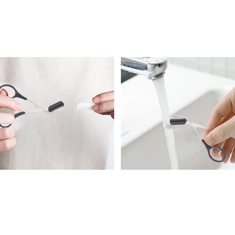 Eyebrow Scissors with Comb, Black Eyebrow Trimmer Scissors, Stainless Steel Eyebrow Trimmer Eyelash Comb Eyebrow Comb Small Eyebrow Grooming Beau