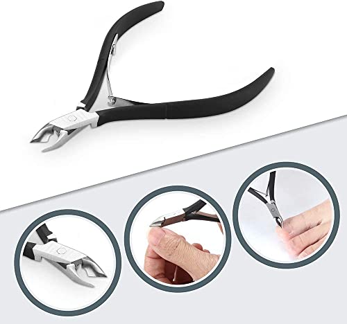Cuticle Nipper with Cuticle Pusher-Professional Grade Stainless Steel Cuticle Remover & Cutter-Durable Manicure and Pedicure Tool (Black)
