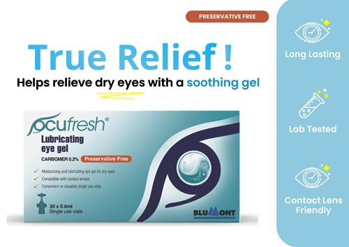 Ocufresh Carbomer Eye Gel Single Dose Vials (Pack of 30) | Dry & Tired Eye Treatment, Lens Friendly, Preservative Free - 0.6 ml Vials