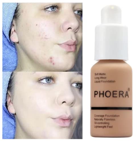 EZ BUYS UK PHOERA Full Coverage Foundation and Makeup Concealer, 24HR Lightweight Soft Matte Poreless Liquid Foundation - Oil-Control Formula - S