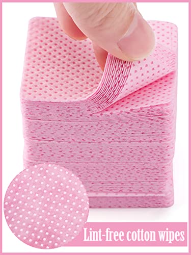 EBANKU 1000 PCS Pink Lint Free Wipes for Nails Nail Lash Glue Wipes, Wipes for Eyelash Extensions Supplies Non-Woven Fabric Eyelash Glue Wipes Pa