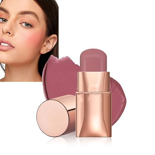 Blush Stick - Cream Blush - Waterproof Long-lasting 3-in-1 Multi-Use Blusher Contour for Lip Cheek Eye - Moisturize and Blendable Blush for Natur