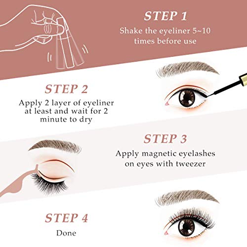 Magnetic Eyelashes with Eyeliner, 6 Pairs 3D Natural Look Magnetic Eyeliner and Lashes Kit, 2 Tubes Long Lasting Magnetic Eyeliner 10mL, Mirror B