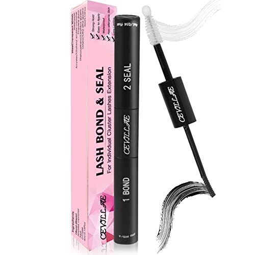 Lash Bond and Seal with Remover, Cevillae Eyelash Glue and Lash Remover for Individual Cluster Lashes Extensions, Waterproof Strong Hold 48Hours