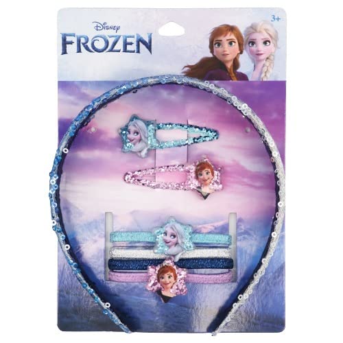 Claire's Disney Frozen Girls Hair Accessories Set including Sparkly Sequin Headband, 2x Snap Hair Clips and 4x Hair Ties Bobbles for Kids Age 3+-