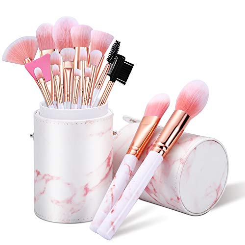 Makeup Brushes Sets Glamour Gaze 16PCS Pink Marble Make up Brushes Foundation Eyeshadow Concealer Eyebrow Blush Brush Set With Makeup Brush Holde