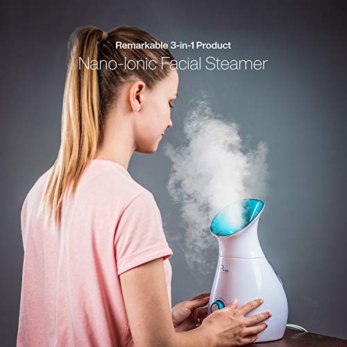 Pure Daily Care NanoSteamer Large 3-in-1 Nano Ionic Facial Steamer with Precise Temp Control - 30 Min Steam Time - Humidifier - Unclogs Pores - B