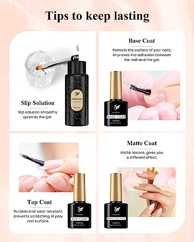 Poly Nail Gel Kit, Phoenixy 9 Colors Nail Builder Extension Gel Kit, with Slip Solution Glossy Matte Base Top Coat Exquisite Tools, Complete Nail
