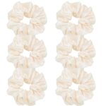 Jeffan 6 Pieces Hair Scrunchies Satin Elastic Soft Hair Ties Scrunchy Hair Bands for Women Girls (Beige)