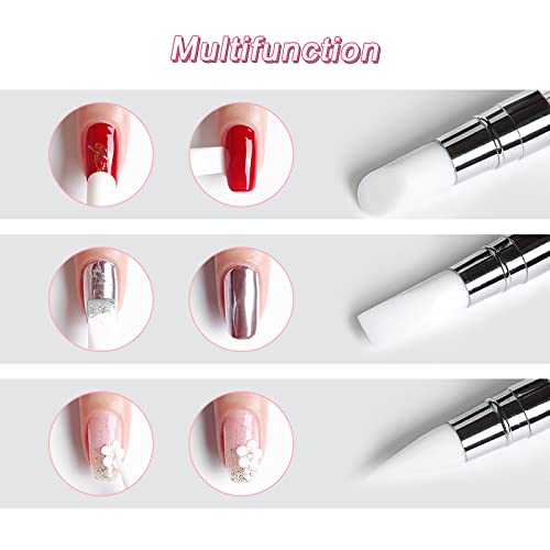 Qufiiry 5Pcs Silicone Nail Art Brush, Dual Head Manicure Carving Pen, Nail Art DIY Decoration Tool Nail Polish Brush Dotting Salon Tool Set