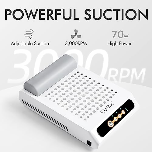 L'UGX Nail Dust Collector Rechargeable with 2 Reusable Filters, Professional 70W Nail Extractor Vacuum Portable Acrylic Nail Dust Cleaner, Perfec