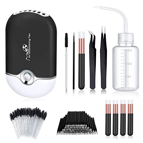 Aussido 159 PCS Eyelash Fan Set Lash Fan for Eyelash Extension Dryer, Lash Shampoo Brushes,Plastic Wash Squeeze Bottle,Disposable Eyelash Mascara