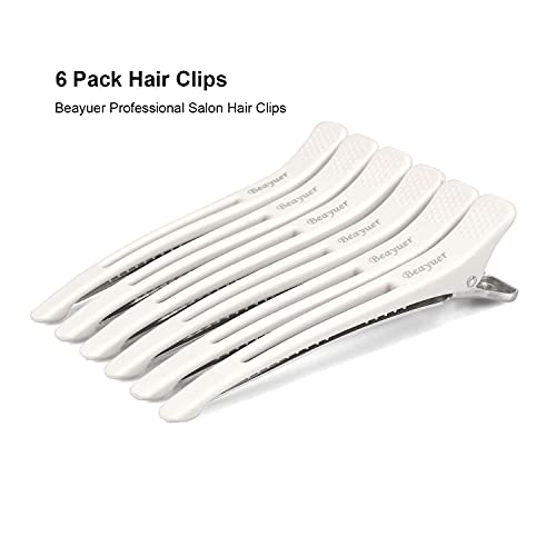 Beayuer Professional Salon Hair Clips 6 Pack Hair Clips for Styling and Sectioning Non Slip Hair Clips With Silicone Band No Trace Hair Clips for