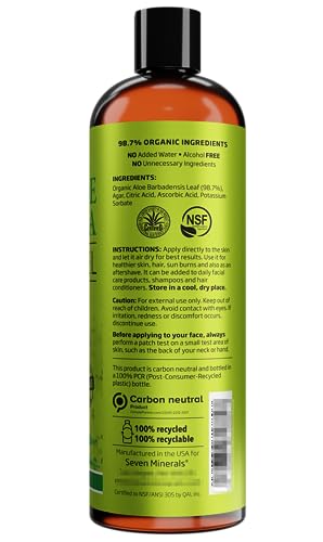 Seven Minerals Organic Aloe Vera Gel with 100% Pure Aloe from Freshly Cut Aloe - NO ACRYLATES & CROSSPOLYMERS, so it absorbs rapidly with No stic