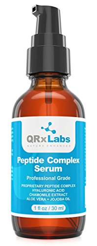 QRxLabs Peptide Complex Serum/Collagen Booster For The Face With Hyaluronic Acid And Chamomile Extract - Anti Aging Peptide Serum, Reduces Wrinkl