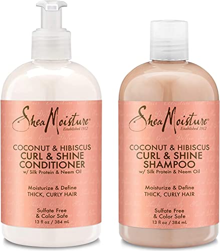 Shea Moisture Coconut & Hibiscus Curl & Shine Shampoo and Conditioner Set W/silk Protein and Neem Oil 13 Oz Bottles by Shea Moisture