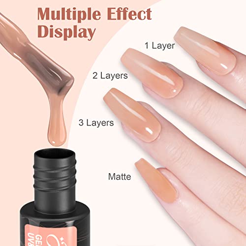 Kredioo Jelly Gel Nail Polish Set, 12Pcs 5ML Jelly Gel Polish Sheer Milky White Pink Nude Blue Purple Yellow Glitter Translucent Gel Polish UV Na