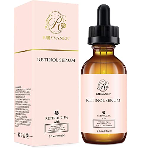 ROSVANEE Retinol Serum for Face 60ml - High Strength with 2.5% Retinol, Hyaluronic Acid, Vitamin C & E, Anti Aging Facial Serum for Skin Repair,