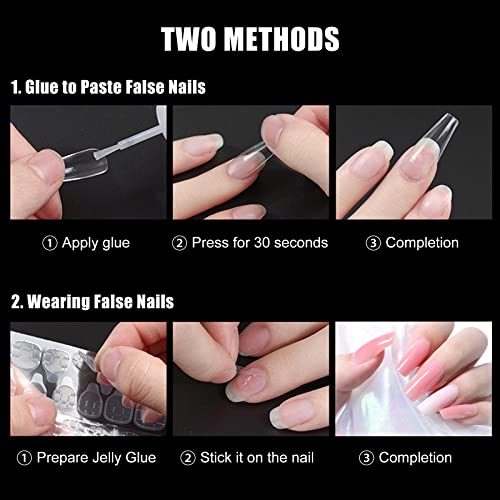 Sularpek Nail Tips, 500 Pcs Clear Natural False Nails, Long Coffin False Nail Tips, 10 Sizes Nail Tips for Nail Extensions, Artificial Nails Tips