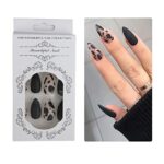 48 Pcs Almond Shaped Press on Nails Medium Fake Nails, Glue on Nails Black Matte Stick on False Nails, Cute Cow Pattern Artificial False Nails fo